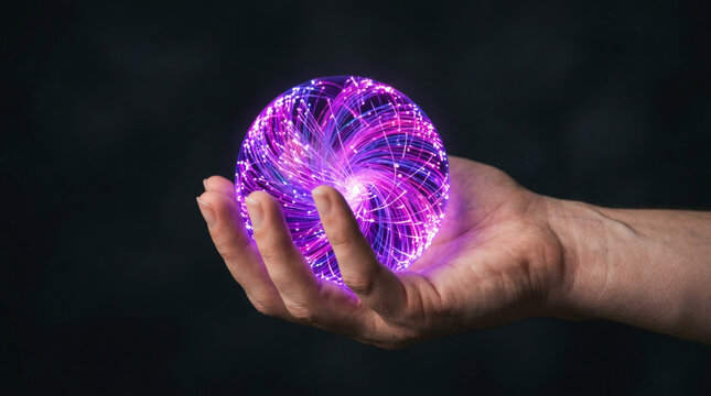 Glowing purple orb in hand.