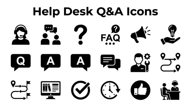 Help Desk Q&A Icons Set: Support, Questions, Answers, and Solutions