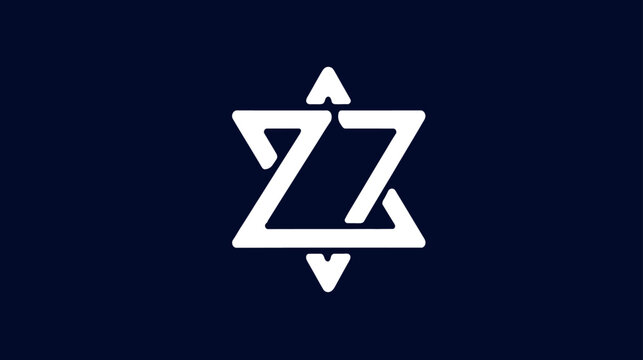 Stylized white hexagram symbol with integrated Z letters on a dark blue background, abstract geometric design graphic
