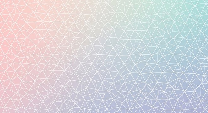 Abstract geometric background, with white thin, lines forming a, triangular mesh pattern, over a soft, pastel gradient of, pink, blue, and purple