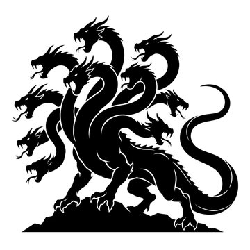 Mythical Hydra Monster Silhouette, Multi-headed Dragon