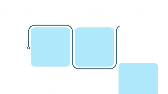 Blue Square infographic 3 steps template animation, sequence options HD video, process layout empty design element, animated blank diagram visualization motion graphics on transparent background