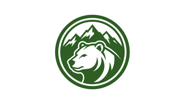 Bear Head and Mountain Peaks Emblem Logo Design