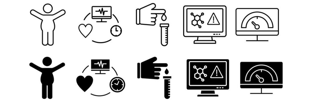 Symptoms of Metabolic Syndrome icon set. Low HDL-Cholesterol and Visceral Obesity symbol. Vector illustration.