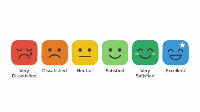 Customer Satisfaction Survey: A spectrum of colorful emoticons ranging from very dissatisfied to excellent, representing a customer satisfaction survey with feedback options.
