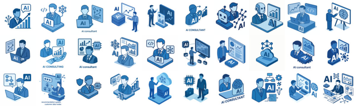 AI Consultant isometric vector icon in blue