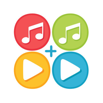 Flat design music note icons with plus sign
