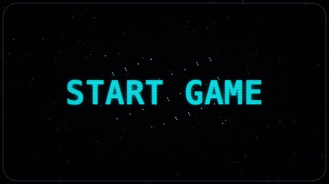 Retro start game text with digital glitch and scanline effect. Start Game Retro Arcade CRT Loop,