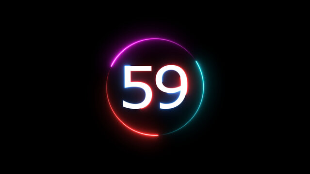 A dynamic circular illustration, and glowing count neon number 59 illustration . on a black background. and creating a stunning 4k illustration.