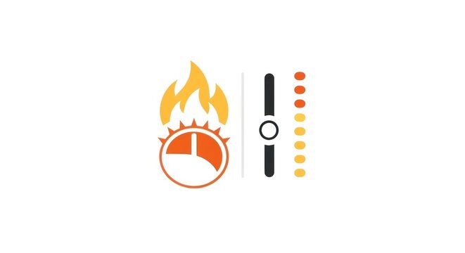 A fire alarm with a burning flame icon and a sound level meter icon on a white background.