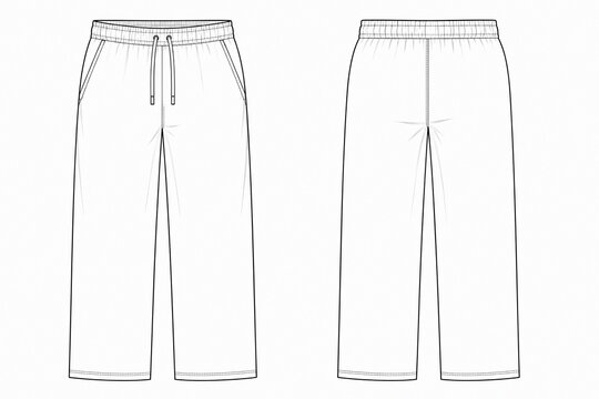Men's Elastic Waist Jogger Pants Technical Fashion Flat Sketch Front and Back View