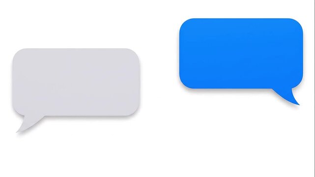 Digital chat bubbles animation with typing indicators, blue and white speech messages on white background for social media and mobile app interface.