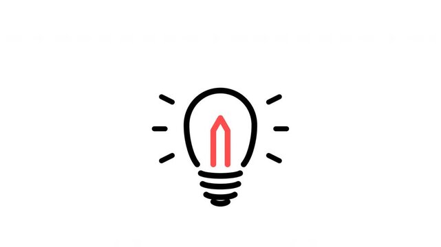 Flat blue light bulb icon glowing on white background 4k