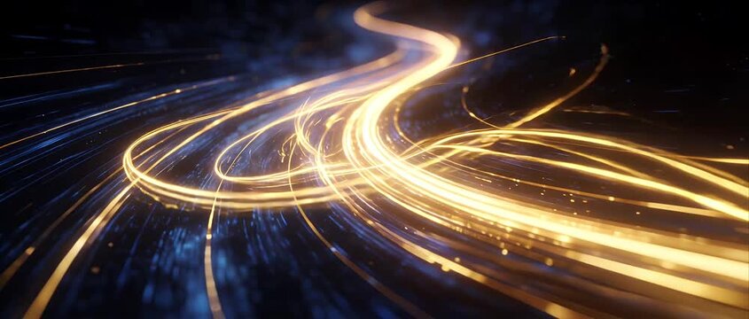 Futuristic light trail particle wave background for text glowing line motion energy flow abstract path dynamic swirl neon curve digital speed effect gold blue luminous stream sci fi design