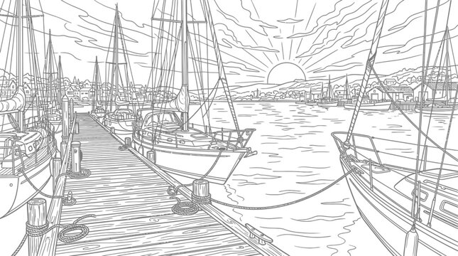 Sailboats docked at a marina.