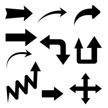 Black directional arrows on white background set.