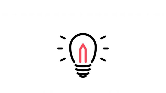 Minimalist light bulb icon glowing on white background 4k
