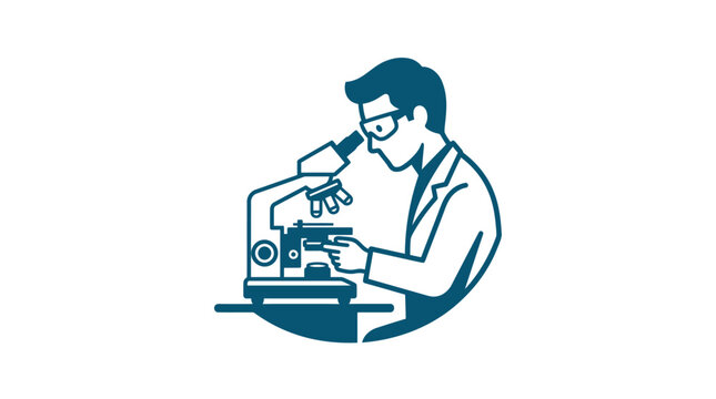 Man looking through a microscope.