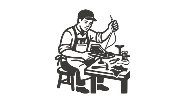Man working at workbench with tools.