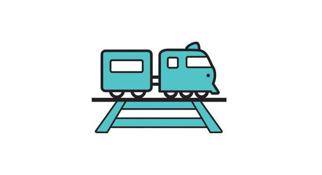 Teal train on railroad track.