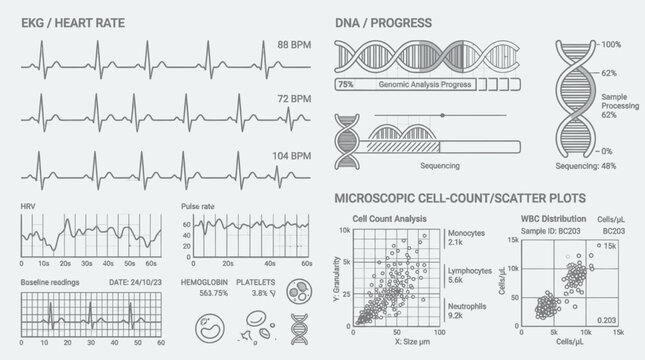 EKG heart rate monitor screen showing medical diagnostic data graphs