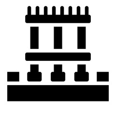 Naklejka premium foundation glyph icon. layered base structure with column stub showing footing and ground level. used to represent building foundation system. structural engineering and civil construction
