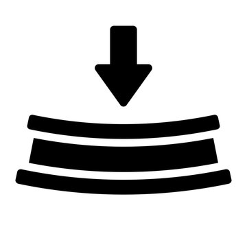 deflection beam glyph icon. horizontal beam bending downward under load shown with arrow. used to illustrate structural stress and deformation. structural engineering and civil construction