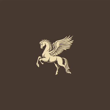 Elegant vintage pegasus vector illustration isolated on a dark background.