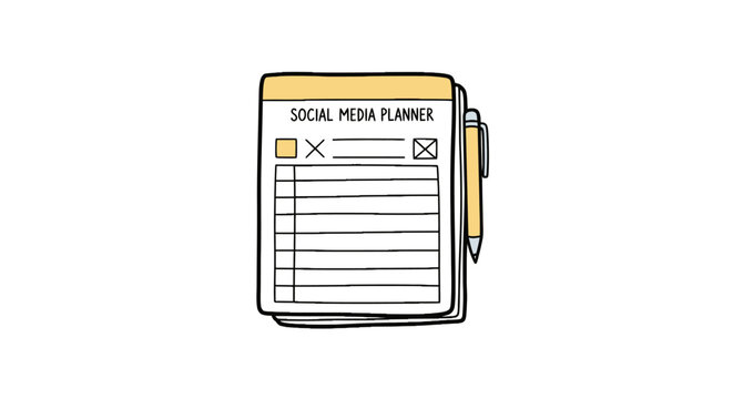 Social media planner notebook with pen for content scheduling