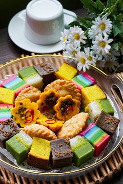 Traditional Malay Kuih Platter With Tea Setting