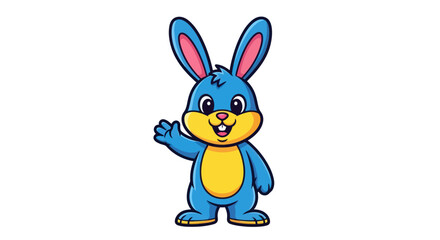 Fototapeta premium Cute cartoon blue bunny waving hello with a happy expression