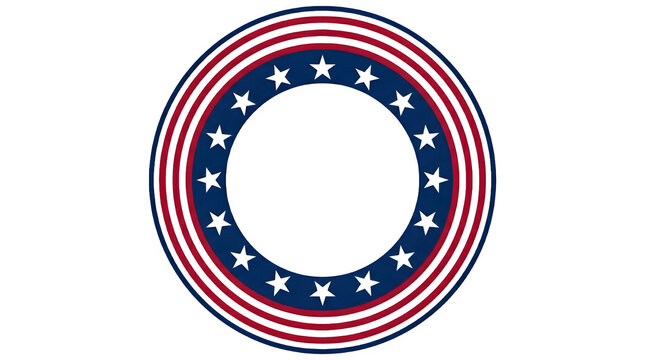 Patriotic american flag colors circular frame with stars isolated on transparent background