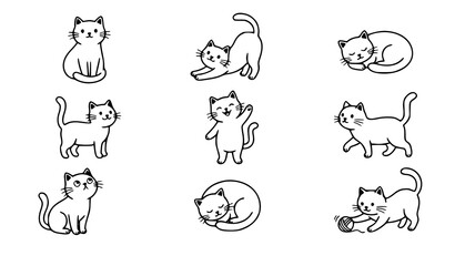 Fototapeta premium Title: Cute Black White Cat Activity Scene Simple Flat Vector Illustration Pack