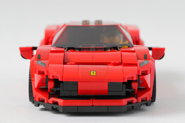 Fototapeta premium Lego car Ferrari F8 Tributo front view