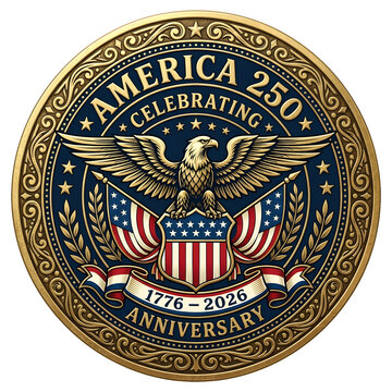 America 250th anniversary coin isolated on transparent background