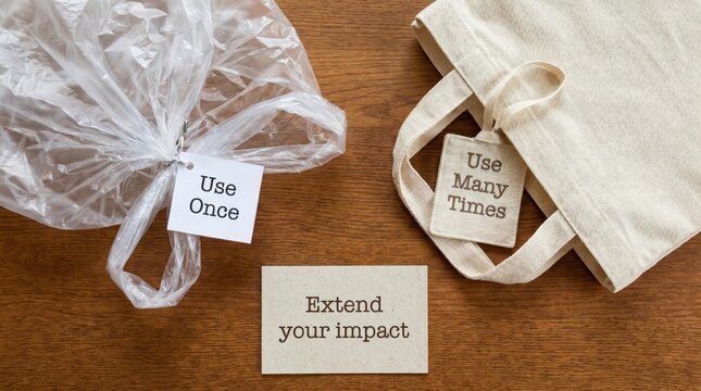 No Plastic Day: Reusable Tote Contrasted with Single-Use Plastic