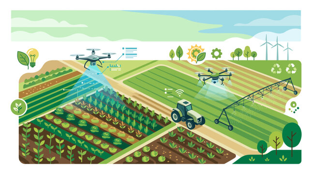 Smart farming with drones and tractors using modern technology for sustainable agriculture