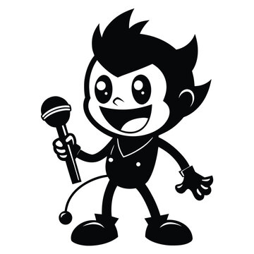 Smiling cartoon boy holding microphone