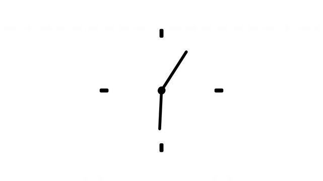 Minimalist simple clock animation with spinning hands and abstract markers on a white background for motion graphics and video editing projects with alpha channel transparency