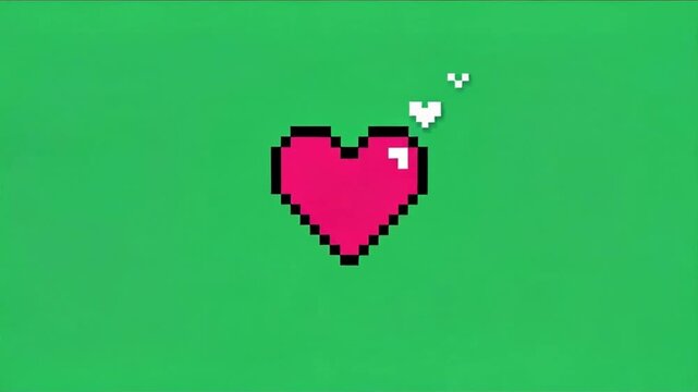 Minimal Retro Pixel Art Heart Animation with Static Camera on Green Screen Background Seamless Loop for Motion Graphics