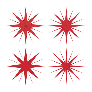 Four red fireworks on transparent background
