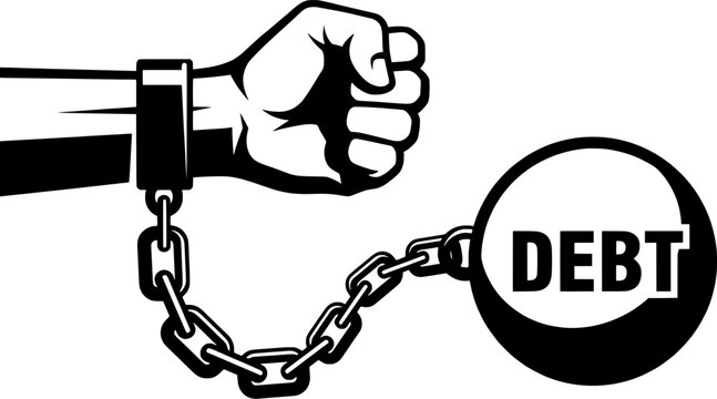 Broken Chain Debt Freedom Concept Illustration with Hand Breaking Financial Burden and Escaping Loan Obligation in Black and White Vector Style