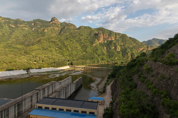 Fototapeta premium Taolinkou Reservoir and Dam Facilities in Qinglong County, Hebei Province, China