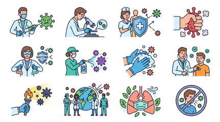 Fototapeta premium Medical professionals fighting virus with science and protection.