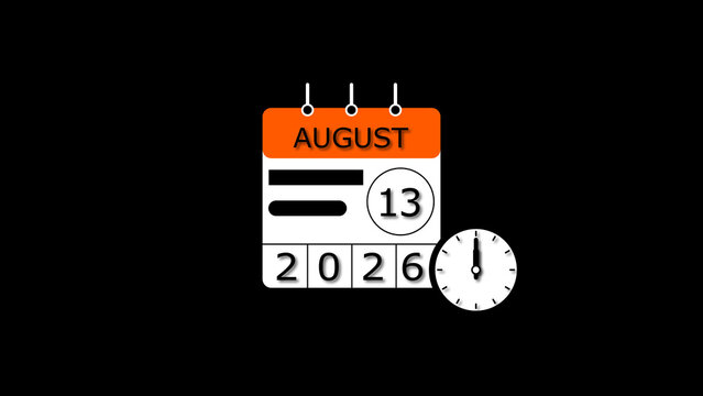 August month 13 date calendar illustration. 2026 calendar and creating a stunning illustration. 4k illustration.