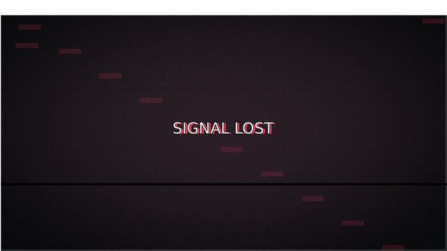 Signal lost text with digital glitch and noise on dark screen. Signal Lost Digital Broadcast Glitch Screen.