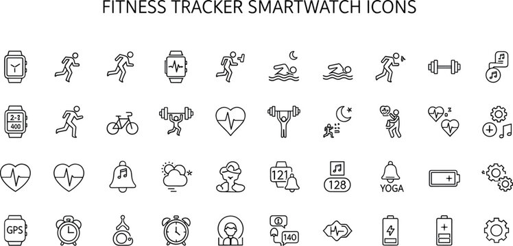 Fitness Tracker Smartwatch Icon Set With Workout Monitoring Heart Rate Vector Illustration For Health App Design'