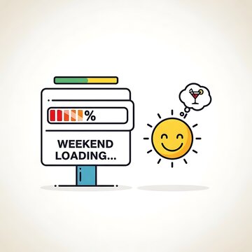 Weekend loading progress bar with clock icon.