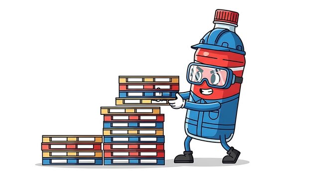 Warehouse worker stacking colorful boxes with forklift.