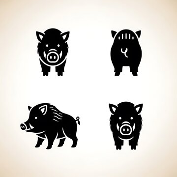 Vector illustration of four black cats in different poses.